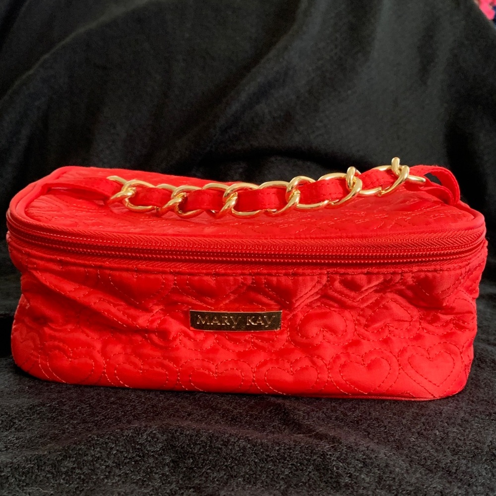Mary Kay red quilted cosmetics bag
